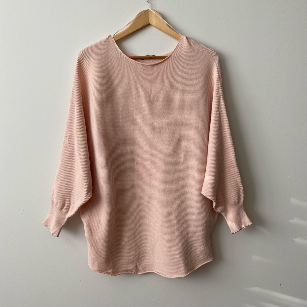Suzy Shier Ribbed Batwing Bateau Neck Pullover Sweater Ballet Pink Medium